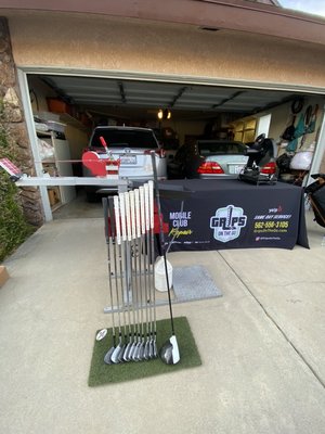 House and office calls - Dropping off your clubs at golf shop and having to wait 4+ days to receive your clubs is a thing of the past. Grips on the go brings you same day service at the convience of your home or work place! all grip styles and sizes available. We also offer club bending, reshafting, club fitting and much more! Book your appointment today!! House and office calls - Dropping off your clubs at golf shop and having to wait 4+ days to receive your clubs is a thing of the past. Grips on the go brings you same day service at the convience of your home or work place! all grip styles and sizes available. We also offer club bending, reshafting, club fitting and much more! Book your appointment today!!