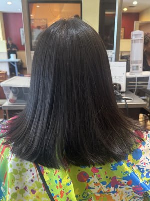 Cut & Style - A young woman came in ready for a change, and we ended up taking over six inches off the back of her hair. She walked out loving her fresh new look — lighter, brighter, and perfect for summer! Cut & Style - A young woman came in ready for a change, and we ended up taking over six inches off the back of her hair. She walked out loving her fresh new look — lighter, brighter, and perfect for summer!