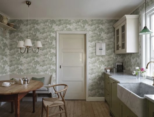 Kitchen Wallpaper Services - The florals are back in! The wallpaper really makes the kitchen!