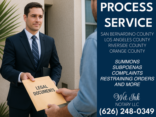 PROCESS SERVICE - We've completed process services in Riverside, Cathedral City, Corona, Irvine, Fontana, Norco, Ontario, and Yorba Linda California. If you are need of a process server, please give us a call today for a complimentary, no obligation quote! PROCESS SERVICE - We've completed process services in Riverside, Cathedral City, Corona, Irvine, Fontana, Norco, Ontario, and Yorba Linda California. If you are need of a process server, please give us a call today for a complimentary, no obligation quote!