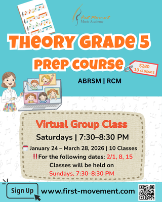 🎓 Theory Grade 5 Exam Prep - Join our Virtual Theory Grade 5 Prep Course designed for ABRSM & RCM students.
📌 10 online classes | $280
📌 Saturdays 7:30–8:30 PM
Perfect for students preparing for their next exam milestone! 🎓 Theory Grade 5 Exam Prep - Join our Virtual Theory Grade 5 Prep Course designed for ABRSM & RCM students.
📌 10 online classes | $280
📌 Saturdays 7:30–8:30 PM
Perfect for students preparing for their next exam milestone!