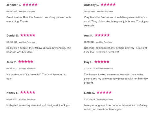 More Client Reviews! - Client Satisfaction is a top priority for us. We offer Same Day Delivery flowers if ordered before noon. Call us today to place your order!