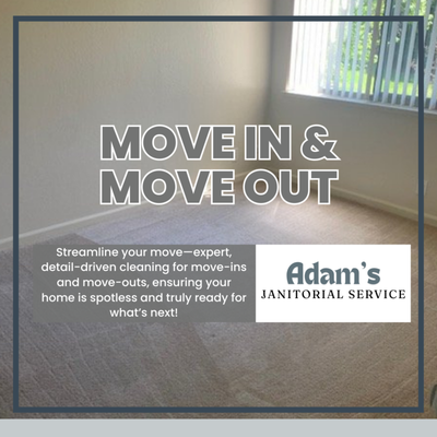 Move-In/Move-Out Cleaning - Moving is often one of life’s most stressful experiences, but with Adam’s Janitorial Service, you can cross “cleaning” off your moving checklist with total confidence. Proud to be family owned and operated since 2015, Adam’s Janitorial Service is run by Sako and Rita A., who bring over 14 years of professional cleaning experience to every project. What sets them apart is not only their industry expertise, but also their passion for helping people during major life transitions—making sure your property is left spotless and ready for its next chapter.

Thorough, Detail-Oriented Cleaning for Any Move

Whether you're a renter aiming to secure your security deposit, a landlord preparing for new tenants, or a homeowner selling or moving into a new place, Adam’s Janitorial Service offers a move-in/move-out clean that goes far beyond a standard tidy-up. Their dedicated team provides complete cleaning solutions designed to meet the specific needs of each space. That means scrubbing kitchens and bathrooms from floor to ceiling, wiping inside and outside appliances, cleaning inside cabinets and drawers, and making sure that fixtures, mirrors, windows, walls, and baseboards are dust- and stain-free. Special care is given to rooms often neglected in daily cleaning—like laundry rooms, stairways, entry halls, and closets.

For Move-Outs: The team works efficiently and with precision, deep cleaning every room, removing lingering odors, shining floors, and wiping down even the smallest nooks you might have overlooked. They help ensure your space passes landlord or buyer inspection, leaving it truly move-in ready for the next occupant.

For Move-Ins: Adam’s Janitorial Service guarantees a fresh start—removing all traces of previous occupants, allergens, dust, and germs. High-touch points are disinfected, floors are immaculate, and windows sparkle. Their meticulous approach helps protect your family’s health and provides peace of mind as you settle into your new home.

Custom Solutions for Every Client

No two moves are identical, and Adam’s Janitorial Service brings flexibility to every job. They offer no-obligation walk-throughs, customizable cleaning checklists, and can accommodate urgent requests or large-scale jobs with ease. From apartments and condos to large family homes and townhouses, their move-related cleaning can be tailored for vacant or furnished spaces and is designed to fit your schedule and budget.

Why Trust Adam’s Janitorial Service?

Family-owned and operated: Sako and Rita personally oversee and participate in cleaning, ensuring you get caring service and complete accountability.
Trained, background-checked staff: Friendly, trustworthy professionals who respect your property and privacy at every step.
Transparent pricing and free estimates: No hidden fees—just honest service every time.
Green cleaning options: Upon request, Adam’s Janitorial Service uses non-toxic and allergy-friendly products to protect your health and the environment.
Satisfaction guaranteed: They don’t leave until the job meets their high standards—and yours.
Trusted by Locals

Over the years, Adam’s Janitorial Service has received rave reviews from tenants, landlords, realtors, and homeowners alike. Clients appreciate their thoroughness, reliability, flexibility, and kind approach. They consistently go above and beyond—helping renters recoup deposits, facilitating fast turnarounds for landlords, and providing a spotless welcome for buyers and new movers.

Your Transition Partner

Moving is hard enough. Let Adam’s Janitorial Service make your move-in or move-out truly seamless. With their commitment to thoroughness, flexibility, and genuine care, they give you one less thing to worry about—so you can focus on your exciting next step.