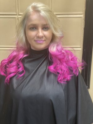Complete Color Correction - This new look was done on a client who had box hair color, that had damaged her hair. We started with a color correction, conditioning treatment, and custom balayage tape-in extensions. Complete Color Correction - This new look was done on a client who had box hair color, that had damaged her hair. We started with a color correction, conditioning treatment, and custom balayage tape-in extensions.