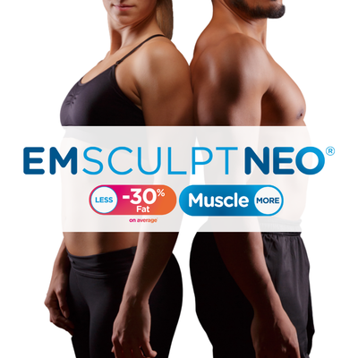Emsculpt NEO - Build Muscle & Reduce Fat - EMSCULPT NEO is the first and only FDA-cleared non-invasive body contouring treatment that simultaneously targets fat reduction and muscle building at the same time. The NEO combines RF (radiofreqency) for fat reduction and HIFEM+ (high-intensity focused electromagnetic technology) for muscle growth for the ultimate 2-in-1 body contouring treatment. Workout without working out in each 30 minute session which delivers up to 20,000 muscle contractions -- the equivalent of 4 weeks of HIIT workouts! Emsculpt NEO - Build Muscle & Reduce Fat - EMSCULPT NEO is the first and only FDA-cleared non-invasive body contouring treatment that simultaneously targets fat reduction and muscle building at the same time. The NEO combines RF (radiofreqency) for fat reduction and HIFEM+ (high-intensity focused electromagnetic technology) for muscle growth for the ultimate 2-in-1 body contouring treatment. Workout without working out in each 30 minute session which delivers up to 20,000 muscle contractions -- the equivalent of 4 weeks of HIIT workouts!