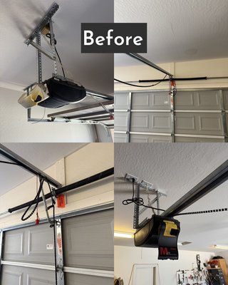 Double Motor Install - Out with the old, broken openers and in with two new Chamberlain B4310s! One of the old motors had gotten so worn down that the chain completely came off. We replaced both units with new B4310s featuring myQ connectivity for smoother, quieter operation and easy control right from your phone. Double Motor Install - Out with the old, broken openers and in with two new Chamberlain B4310s! One of the old motors had gotten so worn down that the chain completely came off. We replaced both units with new B4310s featuring myQ connectivity for smoother, quieter operation and easy control right from your phone.