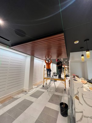 Wood Ceiling Installation - Transform your space and prioritize occupant well-being with our range of natural and wood-look options. We believe in bringing the beauty and serenity of the outdoors inside, creating harmonious environments that promote productivity, relaxation, and overall well-being.
We install Armstrong products that provides nature-inspired design solutions, you can effortlessly infuse your space with the warmth and authenticity of wood. Whether you prefer real wood or the durability and versatility of wood-look materials, we have the perfect solution to meet your needs.
Join us in embracing the power of nature within your space. Elevate your design aesthetic, enhance indoor environmental quality, and create a harmonious atmosphere that leaves a lasting impression on occupants.
Contact us today to explore the endless possibilities of our nature-inspired design solutions. Let us help you create a space that reflects your values and promotes a healthier, more inspiring environment. Wood Ceiling Installation - Transform your space and prioritize occupant well-being with our range of natural and wood-look options. We believe in bringing the beauty and serenity of the outdoors inside, creating harmonious environments that promote productivity, relaxation, and overall well-being.
We install Armstrong products that provides nature-inspired design solutions, you can effortlessly infuse your space with the warmth and authenticity of wood. Whether you prefer real wood or the durability and versatility of wood-look materials, we have the perfect solution to meet your needs.
Join us in embracing the power of nature within your space. Elevate your design aesthetic, enhance indoor environmental quality, and create a harmonious atmosphere that leaves a lasting impression on occupants.
Contact us today to explore the endless possibilities of our nature-inspired design solutions. Let us help you create a space that reflects your values and promotes a healthier, more inspiring environment.