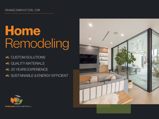 Home Remodeling - Our home remodeling service is designed for homeowners who want to modernize, open up or fully rethink their existing space. Orange Innovation handles the entire process, from design concepts and material selection to permits and construction. We focus on layouts that improve flow, maximize natural light and make everyday living more comfortable. Whether you are updating a single room or transforming your whole home, our team delivers custom solutions with quality finishes and careful craftsmanship. We pay close attention to details like storage, lighting and energy efficiency so your remodel looks beautiful and functions smoothly for years. Home Remodeling - Our home remodeling service is designed for homeowners who want to modernize, open up or fully rethink their existing space. Orange Innovation handles the entire process, from design concepts and material selection to permits and construction. We focus on layouts that improve flow, maximize natural light and make everyday living more comfortable. Whether you are updating a single room or transforming your whole home, our team delivers custom solutions with quality finishes and careful craftsmanship. We pay close attention to details like storage, lighting and energy efficiency so your remodel looks beautiful and functions smoothly for years.
