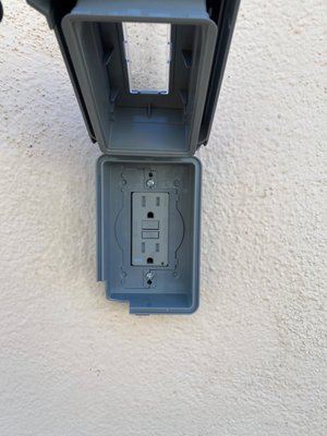 Weatherproof Outlets - Replaced some old, burnt out receptacles with new GFCI outlets encased in weatherproof boxes. Weatherproof Outlets - Replaced some old, burnt out receptacles with new GFCI outlets encased in weatherproof boxes.