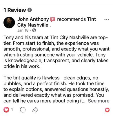 Customer reviews - Excellence isn’t claimed — it’s earned.
Our customers consistently highlight our precision, professionalism, and commitment to quality. Every install reflects decades of experience, premium materials, and a standard that never slips. Tint City Nashville is proud to be the trusted choice for those who expect the best. Customer reviews - Excellence isn’t claimed — it’s earned.
Our customers consistently highlight our precision, professionalism, and commitment to quality. Every install reflects decades of experience, premium materials, and a standard that never slips. Tint City Nashville is proud to be the trusted choice for those who expect the best.