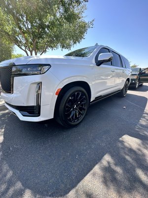 2023 Cadillac Escalade - This client reached out for a simple exterior and interior detail. Once we arrived he opted in for a ceramic wax application and a full interior sanitizing detail. The vehicle was filthy as it had gum stuck on the paint, kids spills and trash on the interior and frankly a bad smell. We completely revived this luxury soccer mom Mobile. The client was very happy to receive their vehicle back in “better condition than they drove it off the lot.”