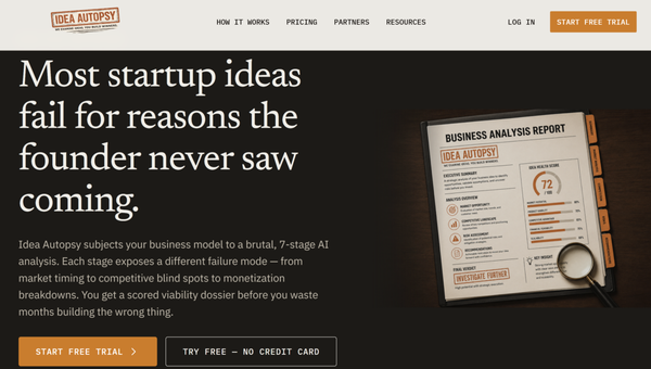 Idea Autopsy - Idea Autopsy is an AI-powered business validation tool we built in-house at Wise Roots. It puts any business idea through a 7-stage analysis that exposes the failure modes most founders never see coming, things like a too-small market, weak competitive differentiation, or a monetization model that breaks down at scale. Each stage builds on the last: unfair advantage, a brutal mentor review, a customer obsession map, a competitor teardown, a risk teardown, a first-revenue sprint plan, and three tailored pitches. The result is a scored viability dossier with clear go or no-go recommendations, not a feel-good business plan. We use the same framework to pressure-test ideas for our own clients before they spend a dollar building the wrong thing, and now it's live for anyone. This is the kind of work that sets us apart: we don't just market businesses, we build the AI systems that help them make smarter decisions. Try it free at ideaautopsy.wiserootsllc.com. Idea Autopsy - Idea Autopsy is an AI-powered business validation tool we built in-house at Wise Roots. It puts any business idea through a 7-stage analysis that exposes the failure modes most founders never see coming, things like a too-small market, weak competitive differentiation, or a monetization model that breaks down at scale. Each stage builds on the last: unfair advantage, a brutal mentor review, a customer obsession map, a competitor teardown, a risk teardown, a first-revenue sprint plan, and three tailored pitches. The result is a scored viability dossier with clear go or no-go recommendations, not a feel-good business plan. We use the same framework to pressure-test ideas for our own clients before they spend a dollar building the wrong thing, and now it's live for anyone. This is the kind of work that sets us apart: we don't just market businesses, we build the AI systems that help them make smarter decisions. Try it free at ideaautopsy.wiserootsllc.com.