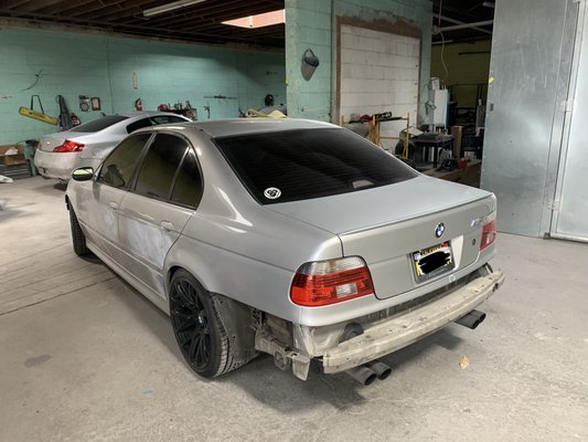 2001 M5! - This car is from a first time customer who had found us from Yelp. He had contacted us for some dents he wanted repaired and stopped by the shop to get a final quote on the work. Was curious on how much a Full body repaint costed since there were dents all around the vehicle and ended liking the quote we had gave him and decided to try us out. We are happy with how the job came out. 2001 M5! - This car is from a first time customer who had found us from Yelp. He had contacted us for some dents he wanted repaired and stopped by the shop to get a final quote on the work. Was curious on how much a Full body repaint costed since there were dents all around the vehicle and ended liking the quote we had gave him and decided to try us out. We are happy with how the job came out.
