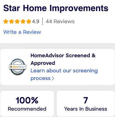 Experienced company, new to Yelp. - A new listing for an established and trusted contractor is a savings opportunity for you.  With positive reviews searchable everywhere, Star Home Improvements is ready to help you as well.