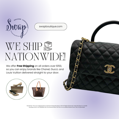 Designer Finds Delivered to Your Door – Swap Boutique Ships Nationwide! - Swap Boutique™ makes it easy to shop designer consignment from anywhere in the U.S. We offer free shipping on all orders over $150, so you can enjoy brands like Chanel, Gucci, and Louis Vuitton delivered straight to your door. Our curated selection of high-end pieces is handpicked for quality, ensuring you get the best for less. Whether you’re in New York, California, or anywhere in between, we’ve got you covered with fast and reliable shipping. Shop our ever-changing collection of luxury fashion and accessories online today. New items are added regularly, so there’s always something fresh to discover!