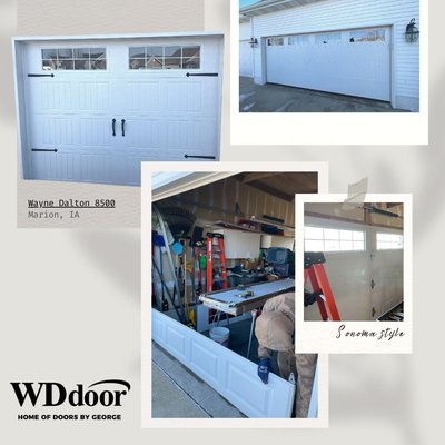 Achieve a Sonoma Style with Wayne Dalton 8500 - Dealer: WD Door, Home of Doors by George
Contractor: Residential Homeowner
Location: Marion, Iowa
Brand: Wayne Dalton
Models Installed: Wayne Dalton 8500 Sonoma Model
WD Door, Home of Doors by George, was hired by a residential homeowner in Marion to install two Wayne Dalton 8500 garage doors in a white Sonoma style. Wayne Dalton’s 8500 model is considered one of the best-insulated garage doors, that are made with two durable layers of steel. Model 8500 is the highest insulated residential garage door with an R-value of 16.22 of polyurethane foamed-in-place insulation. The windows selected are Stockton III, frosted over Vinyl. Achieve a Sonoma Style with Wayne Dalton 8500 - Dealer: WD Door, Home of Doors by George
Contractor: Residential Homeowner
Location: Marion, Iowa
Brand: Wayne Dalton
Models Installed: Wayne Dalton 8500 Sonoma Model
WD Door, Home of Doors by George, was hired by a residential homeowner in Marion to install two Wayne Dalton 8500 garage doors in a white Sonoma style. Wayne Dalton’s 8500 model is considered one of the best-insulated garage doors, that are made with two durable layers of steel. Model 8500 is the highest insulated residential garage door with an R-value of 16.22 of polyurethane foamed-in-place insulation. The windows selected are Stockton III, frosted over Vinyl.
