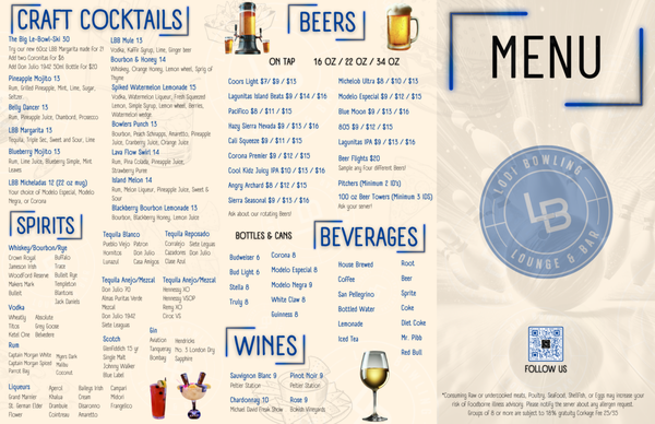 Restaurant Menu - This food and drink menu was designed by our team of skilled graphic designers. This is a tri-fold menu with QR-code technology integrated to showcase video commercials of the house specials. We designed the entire menu and produced videos to add to the QR-codes. Restaurant Menu - This food and drink menu was designed by our team of skilled graphic designers. This is a tri-fold menu with QR-code technology integrated to showcase video commercials of the house specials. We designed the entire menu and produced videos to add to the QR-codes.