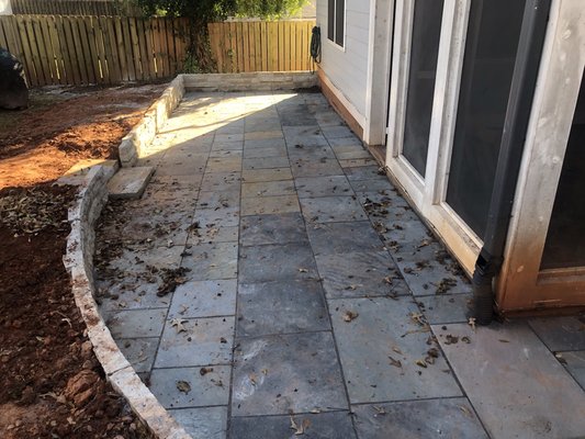 Kirkwood Patio - Patio install in Kirkwood. Bluestone pavers, Rubblestone retaining wall. Stone step treads.