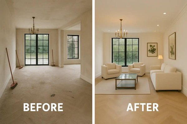 Full Interior Deep Cleaning & Transformation – Move-In Ready Finish - This project involved a full interior deep cleaning to transform the space from a dusty, post-construction condition into a clean, polished, and move-in ready environment.

Our team removed built-up dust, debris, and residue from all surfaces, including floors, baseboards, windows, and fixtures. Every detail was carefully addressed to ensure a spotless and refreshed finish.

With over 10+ years of experience, our cleaning professionals deliver high-quality results with precision and efficiency.

At CleanWise Pro Solutions, we don’t just clean — we transform spaces into clean, safe, and welcoming environments.