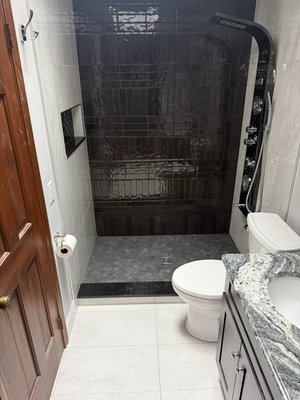Half bath to full bath - Converted a half bath to a full bath with a walk-in-in shower