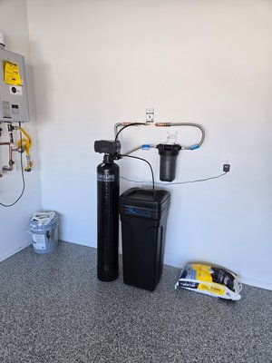Aqua sure water softner and pre filter install - we installed this water softener filter installed on a pre fabricated loop. Aqua sure water softner and pre filter install - we installed this water softener filter installed on a pre fabricated loop.