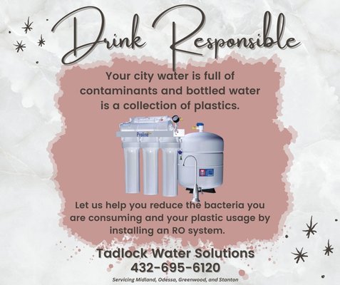 Experience Clean, Pure Water for Your Home or Business - Tadlock Water Solutions provides high-quality water purification and softening systems for homes across Midland, Odessa, Stanton, and Gardendale. Our reverse osmosis and water softener systems deliver clean, fresh drinking water and protect your entire home from hard water damage. We offer sales, rentals, and year-round maintenance services to ensure your system runs smoothly. Trust our BBB-accredited team for reliable, top-tier water solutions—call us today to improve the water quality in your home! Experience Clean, Pure Water for Your Home or Business - Tadlock Water Solutions provides high-quality water purification and softening systems for homes across Midland, Odessa, Stanton, and Gardendale. Our reverse osmosis and water softener systems deliver clean, fresh drinking water and protect your entire home from hard water damage. We offer sales, rentals, and year-round maintenance services to ensure your system runs smoothly. Trust our BBB-accredited team for reliable, top-tier water solutions—call us today to improve the water quality in your home!
