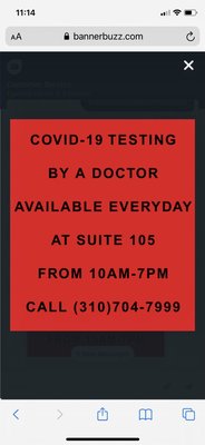 Covid-19 testing - Covid-19 testing done by a doctor available everyday from 10am-7pm
