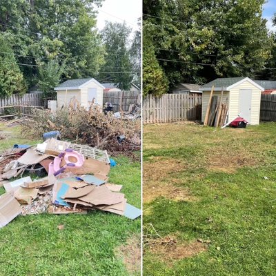 Back Yard Clean Up - Removed all trash, scrap metal and brush from the Yard.