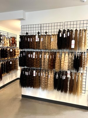 Inside Vision Hair Extensions Store - This is an inside look of Vision Hair Extensions store. We offer a huge selection of hair extensions and supplies. Buy your hair extensions here to get the best color and style for your client.  Stylist discount. 
Shipping within North Carolina is fast. Most of the time you will get next day delivery if ordered by 3:30 pm. We also ship to all 50 states. Free exchanges.
We have a huge selection of Premium quality Remy hair extensions. Stylists! come in and pick out your genius wefts, k-tips or tape ins. Sale items also!
Specializing in toppers for thinning hair, (In store only).