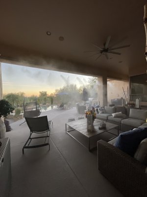 Patio Mist "Cindy" - Conveniently turn on the mist from your phone to cool the patio before even stepping outside, then head out to read a book, drink a glass of wine, grill, etc. and lounge in comfort during our hot summers!
This patio needed a mist line that could cool down even this large "deep" patio. We installed a mist line along the front edge and used nozzle extensions to bring the nozzles in and direct the mist inside to cool the entire patio area. As soon as the customer opened her patio door she said she felt the cool breeze from the mist hit her. The fine mist was cooling the patio air without getting the furniture wet!
We installed the pump and water supply at the pool equipment area to keep the noise far from the patio. We setup the system to turn on and off from her phone so she should not have to walk to the pump to turn the mist on.
This might just be the "coolest" amenity on this lovely patio! Patio Mist "Cindy" - Conveniently turn on the mist from your phone to cool the patio before even stepping outside, then head out to read a book, drink a glass of wine, grill, etc. and lounge in comfort during our hot summers!
This patio needed a mist line that could cool down even this large "deep" patio. We installed a mist line along the front edge and used nozzle extensions to bring the nozzles in and direct the mist inside to cool the entire patio area. As soon as the customer opened her patio door she said she felt the cool breeze from the mist hit her. The fine mist was cooling the patio air without getting the furniture wet!
We installed the pump and water supply at the pool equipment area to keep the noise far from the patio. We setup the system to turn on and off from her phone so she should not have to walk to the pump to turn the mist on.
This might just be the "coolest" amenity on this lovely patio!