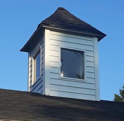 The Cupola - Complete customized above garage cupola for night time ambiance. Pressure treated post and beam construction with plexiglass windows on the front and sides, with an sliding window in back to change out the bulb to the wired hanging light. The Cupola - Complete customized above garage cupola for night time ambiance. Pressure treated post and beam construction with plexiglass windows on the front and sides, with an sliding window in back to change out the bulb to the wired hanging light.