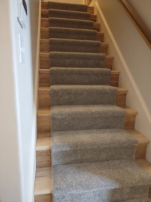 Stair Re-Do - Customer wanted stairs carpeted. Job completed, and our client is very happy with the results. We think the stairs look beautiful also. Stair Re-Do - Customer wanted stairs carpeted. Job completed, and our client is very happy with the results. We think the stairs look beautiful also.