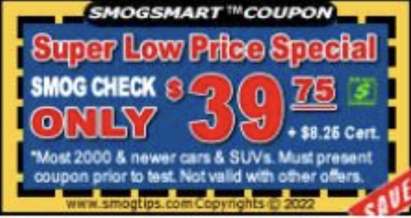 Most vehicles 2000-newer smog checks $39.75 plus state certificate - We smog all vehicles