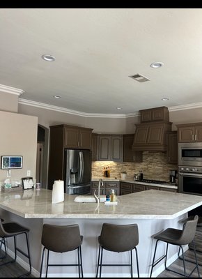 6 inch recessed light conversion to pendant lights - Added dimmers for an extra touch 6 inch recessed light conversion to pendant lights - Added dimmers for an extra touch