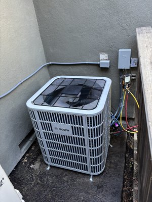 Gas to electric replacement in the home. - We updated several systems in this house to Bosch heat pump split systems. We added electrical wiring to the attic for heat strip (optional) and updated all the communication connections to the system. The install was done to current California code and safety requirements. Customer was very pleased with the system operation, sound level, and energy consumption.