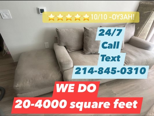 "Don't let carpet size stress you out. - "Dallas Metroplex, meet your carpet cleaning dream team! We’re not just carpet cleaners; we’re carpet whisperers. From cozy apartments to sprawling mansions, we’ve got you covered. Don't let your carpet's square footage stress you out - we handle everything from postage stamp-sized rugs to red carpets fit for a movie star! Complexes, houses, apartments – we'll transform them all into oasis-like spaces. OY3AH!"
