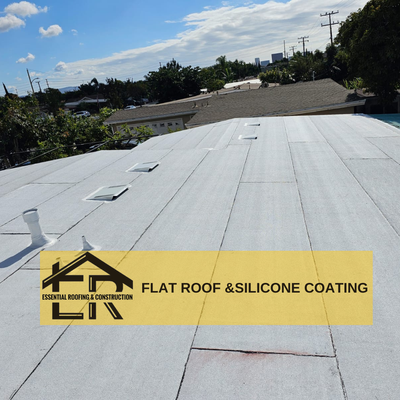 Flat Roof & Silicone Coating System - This residential flat roof over the garage was leaking, allowing water to seep into the drywall. Instead of a costly tear-off, we applied a high-solids silicone coating system. This not only stopped the leaks immediately but also reflects 90% of UV rays, keeping the garage much cooler in the summer.