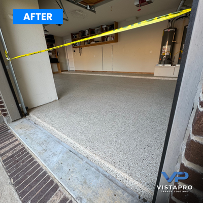 3 Car Garage - This was a DIY epoxy removal. We ripped it up and then applied our 10x tougher than epoxy polyurea basecoat on and fully broadcasted the floor. then let it cure for about 30 minutes and got back on floor to apply our polyaspartic top coat which is 20X stronger than epoxy.