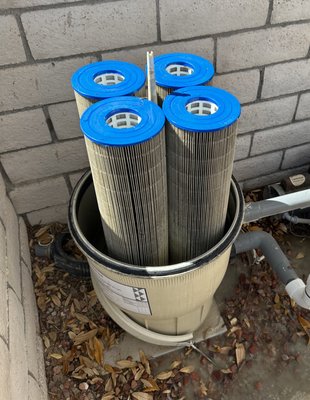 Cleaning Cartridge Filters - One of the services we provide to our reoccurring customers and one-time customers is cleaning filters. This is important for the health of the pool water and equipment. These photos are of one of the many filter cleans our company has performed. All gaskets are checked inside the filter to ensure it is water tight so a leak does not occur after the cleaning has been completed. Cleaning Cartridge Filters - One of the services we provide to our reoccurring customers and one-time customers is cleaning filters. This is important for the health of the pool water and equipment. These photos are of one of the many filter cleans our company has performed. All gaskets are checked inside the filter to ensure it is water tight so a leak does not occur after the cleaning has been completed.