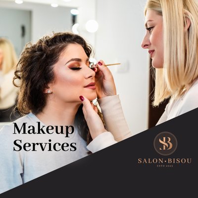 Makeup Services - Discover your inner beauty with our professional makeup services at Bisou.
We offer:
Full Makeup: Perfect for special events, nights out, or when you want to feel extra glamorous.
Daytime Makeup: Ideal for everyday wear, work, or casual outings.
Our makeup artists are here to enhance your natural beauty and boost your confidence. Book your appointment today and let us help you shine! Makeup Services - Discover your inner beauty with our professional makeup services at Bisou.
We offer:
Full Makeup: Perfect for special events, nights out, or when you want to feel extra glamorous.
Daytime Makeup: Ideal for everyday wear, work, or casual outings.
Our makeup artists are here to enhance your natural beauty and boost your confidence. Book your appointment today and let us help you shine!