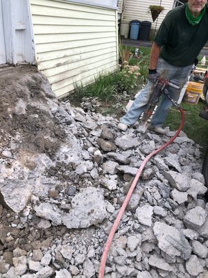 concrete steps - Removed existing crumbling concrete steps/sidewalk and poured fresh concrete steps. concrete steps - Removed existing crumbling concrete steps/sidewalk and poured fresh concrete steps.