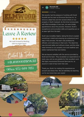 5 STAR REVIEWS - At Elmwood Services Inc., we pride ourselves on delivering top quality tree care with a commitment to professionalism, safety, and customer satisfaction. Our 5-Star reviews help reflect the trust and appreciation our clients have for the work do. And these are just to name a few!