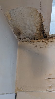 Bathroom Ceiling Repair - The ceiling was crumbling and discolored due to moisture exposure. Mold removed, cut/removed bad drywall, repaired the hole, moisture sealed to prevent future issues and avoid discoloration, texture matched and painted. Bathroom Ceiling Repair - The ceiling was crumbling and discolored due to moisture exposure. Mold removed, cut/removed bad drywall, repaired the hole, moisture sealed to prevent future issues and avoid discoloration, texture matched and painted.