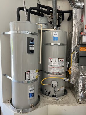 Water Heater Installed - Replaced 2 water heaters that were old and leaking. Up graded with new tanks and plumbed them in correctly. Water Heater Installed - Replaced 2 water heaters that were old and leaking. Up graded with new tanks and plumbed them in correctly.