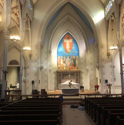 Commercial Flooring Sanding and Refinishing - Church in Washington DC. Stained nosing and added two coats of oil based satin finish. Commercial Flooring Sanding and Refinishing - Church in Washington DC. Stained nosing and added two coats of oil based satin finish.
