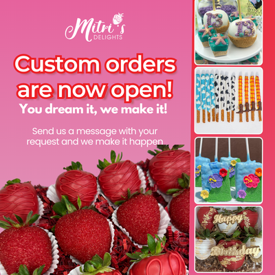 Custom Orders Are Now Open! 🍓✨ - Have a vision for the perfect treat? We’ve got you covered! 🎨 From dazzling birthday themes 🎂 to elegant strawberries for any occasion 🍫, you dream it, we make it! 💭💕
📥 DM us your ideas or click the link in our bio to start creating your one-of-a-kind dessert masterpiece today! 🌟 Let’s make your celebrations even sweeter. 🍬❤️ Custom Orders Are Now Open! 🍓✨ - Have a vision for the perfect treat? We’ve got you covered! 🎨 From dazzling birthday themes 🎂 to elegant strawberries for any occasion 🍫, you dream it, we make it! 💭💕
📥 DM us your ideas or click the link in our bio to start creating your one-of-a-kind dessert masterpiece today! 🌟 Let’s make your celebrations even sweeter. 🍬❤️