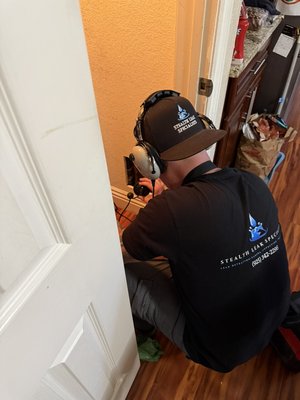 Slab leak detection - Here is some pictures of standard procedure when locating slab leaks. We always want to mark manifolds in walls, so options to re-route water lines became more clear.