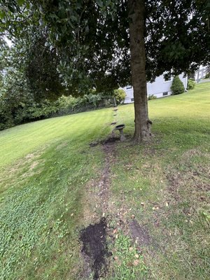Fence Removal - Job complete: We removed a 100 ft chain link fence, dug out 14 cemented posts, and finished it off by filling all holes with topsoil. Clean results, start to finish. Fence Removal - Job complete: We removed a 100 ft chain link fence, dug out 14 cemented posts, and finished it off by filling all holes with topsoil. Clean results, start to finish.