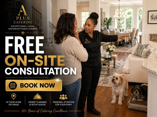 FREE EVENT CONSULTING - Planning an event and not sure where everything should go? We can help! ✨
Book your FREE on-site consultation with A Plus Catering. We’ll help you plan your setup, service flow, buffet or bar placement, and the details that help your event come together beautifully.
📅 Book your free consultation today! FREE EVENT CONSULTING - Planning an event and not sure where everything should go? We can help! ✨
Book your FREE on-site consultation with A Plus Catering. We’ll help you plan your setup, service flow, buffet or bar placement, and the details that help your event come together beautifully.
📅 Book your free consultation today!