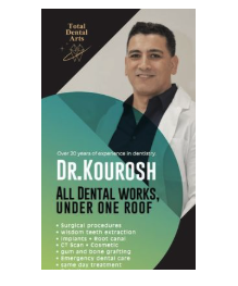 Meet Dr. Kourosh and the Total Dental Arts Team - Meet Dr. KouroshDr. Kourosh Seifolahi Bazariani, DDS, embarked on his dental journey at the age of 15, inspired by experienced dentists. His love for dentistry intensified during his dental education at Carol Davila University, beginning in 1995. Following his graduation and earning a Doctorate in Dental Surgery in 2001, Dr. Kourosh practiced dentistry in Tehran's private sector for 14 years. Immigrating to the U.S. in 2015, he completed post-doctoral education in Advanced General Dentistry at the Florida Institute for Advanced Dental Education in 2020.Currently residing in the Commonwealth of Virginia, Dr. Kourosh, alongside his dedication to dentistry, finds joy in fitness, soccer, and spending quality time with his wife and three children.